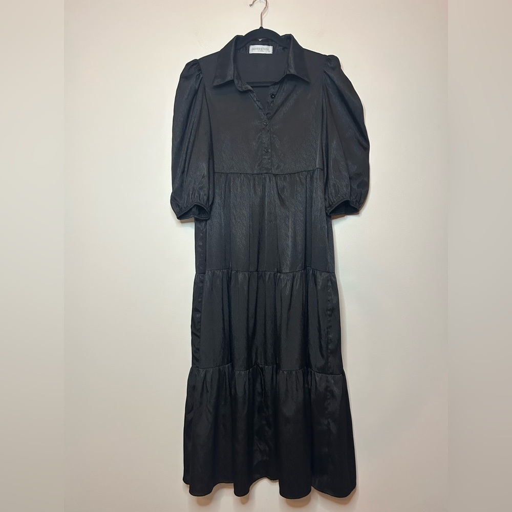The Pants Store Tiered Black Poplin Dress Size M